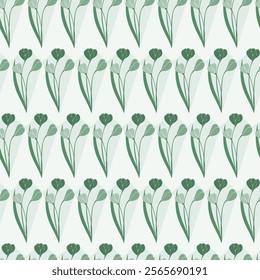 Monochromatic Hunter Green Abstract Tulips in a Kite Shape Geometric Stripe design creating a seamless pattern print background