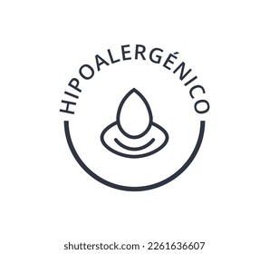 Monochromatic hypoallergenic icon in Spanish. Concept of packaging and regulations.