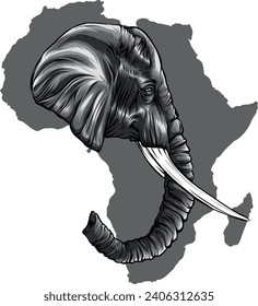 monochromatic illustration of an African elephant head.