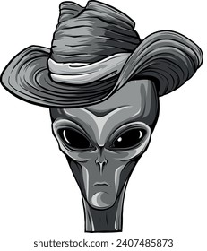 monochromatic illustration of alien head cowboy design