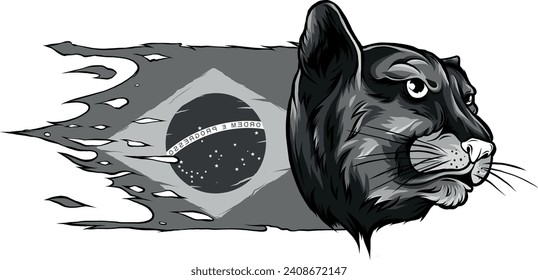 monochromatic illustration of Brazil flag with jaguar head