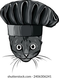 monochromatic illustration of cat head with chef hat