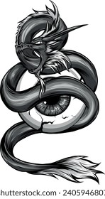 monochromatic illustration of Chinese Dragon around the eye