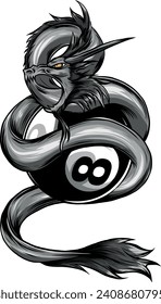 monochromatic illustration of chinese dragon around the ball
