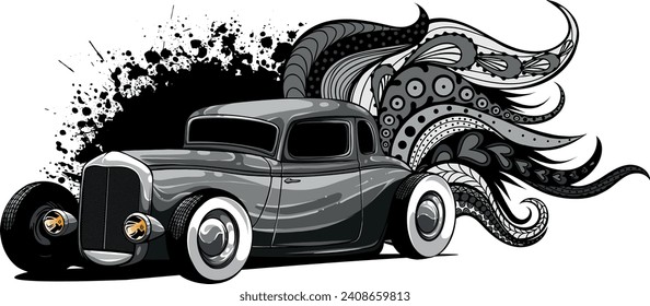 monochromatic illustration of Classic Custom Rod Car