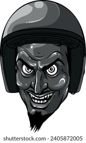 monochromatic illustration of devil head with helmet