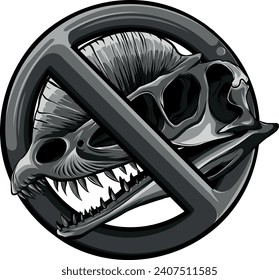 monochromatic illustration of dinosaur skull Prohibited sign