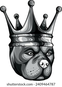 monochromatic illustration of dog pitbull head in the crown