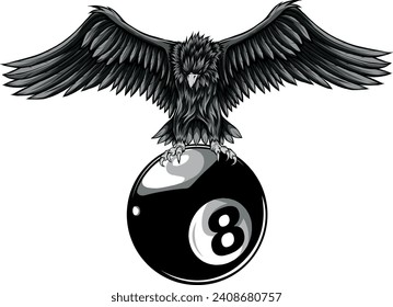 monochromatic illustration of eagle with billiard 8 ball