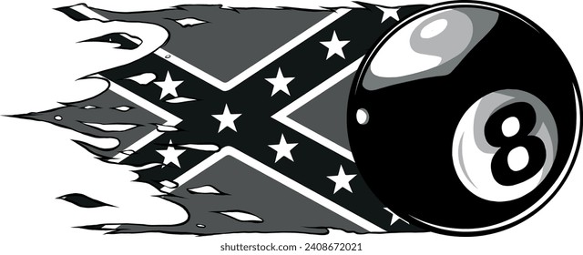 monochromatic illustration of eight ball with confederate flag