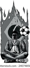 monochromatic illustration of flag Brazil with football player