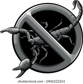 monochromatic illustration of forbidden scorpions on white background