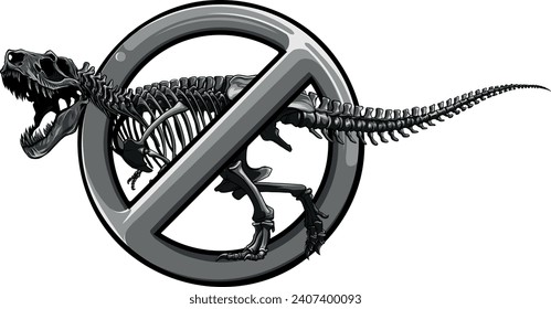 monochromatic illustration of forbidden tyrannosaurus skeleton design