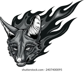monochromatic Illustration of fox head with flames