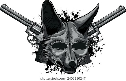 ilustración monocromática de la cabeza de Fox con dos armas