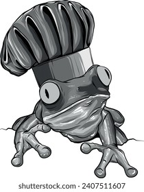 monochromatic illustration of Frog chef cartoon mascot