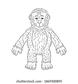 Monochromatic illustration of a  funny cartoon  yeti. On white background