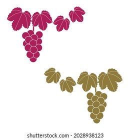 Monochromatic Illustration Of Grapes And Grape Vines. Two-color Set Of Wine Color And Gold.