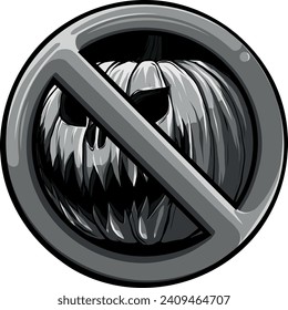 monochromatic illustration of halloween pumpkin with forbidden symbol
