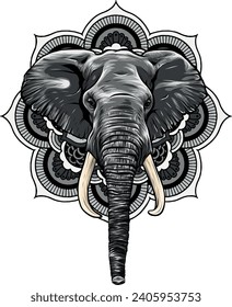 monochromatic illustration of head African elephant