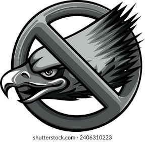 monochromatic illustration of head eagle with forbidden sign