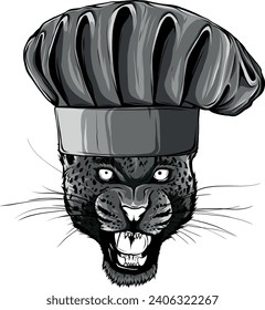 monochromatic illustration of leopard with chef hat