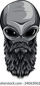 monochromatic illustration logo design of Alien with beard