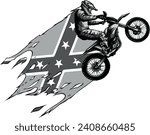 monochromatic illustration of motocross with confederate flag