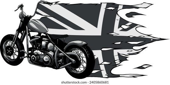 monochromatic illustration of motorcycle with united kingdom