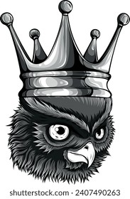 monochromatic illustration of owl Crown mascot design