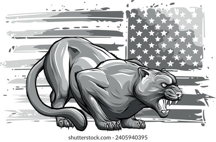 monochromatic illustration of puma with american flag