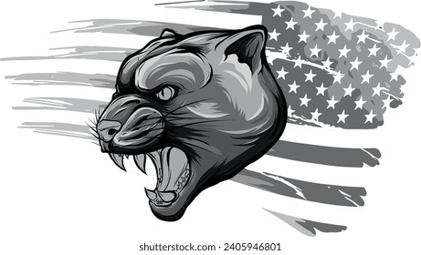 monochromatic illustration of puma with american flag