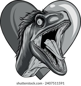 monochromatic illustration of Raptor head with heart sign