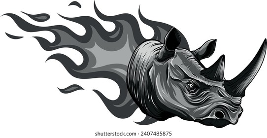 monochromatic illustration of rhino head fire logo
