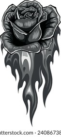 monochromatic illustration of Rose flower and flame