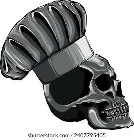 monochromatic illustration of skull in chef hat