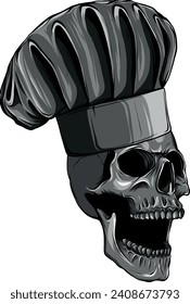 monochromatic illustration of skull in chef hat