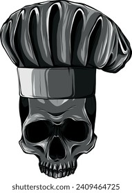 monochromatic illustration of skull in chef hat