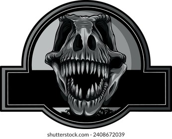 monochromatic illustration of skull dinosaur t-rex in logo