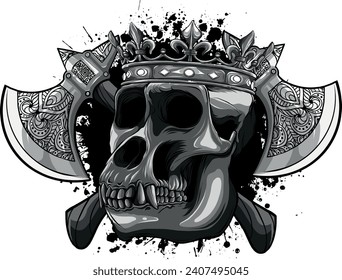 monochromatic illustration of skull monkey king swith ax