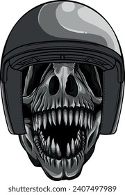 monochromatic illustration of T-Rex Skull with rider helmet