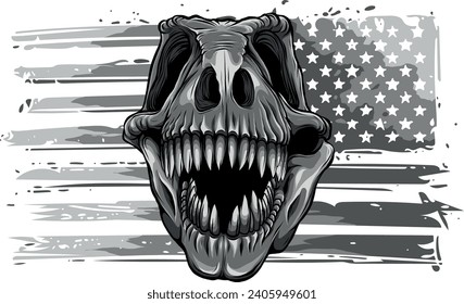 monochromatic illustration of Tyrannosaurus rex with american flag