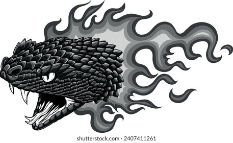 monochromatic illustration of Viper Snake with Flame