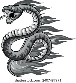 monochromatic illustration of Viper Snake with Flame