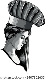 monochromatic illustration of Woman chef on white background