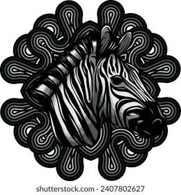 monochromatic illustration of Zebra head with decoration