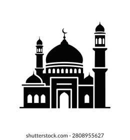 Monochromatic Islamic place of worship structure. Iconic architectural representation for religious and cultural themes. Use for travel or faith-based marketing.