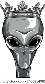 monochromatic king alien mascot on white background