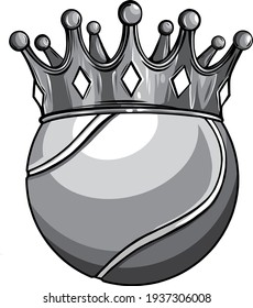 monochromatic King of tennis concept, a tennis ball wearing a gold crown vector