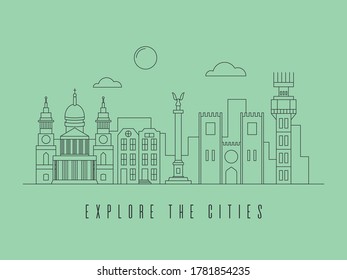 Monochromatic landmarks skyline outline theme